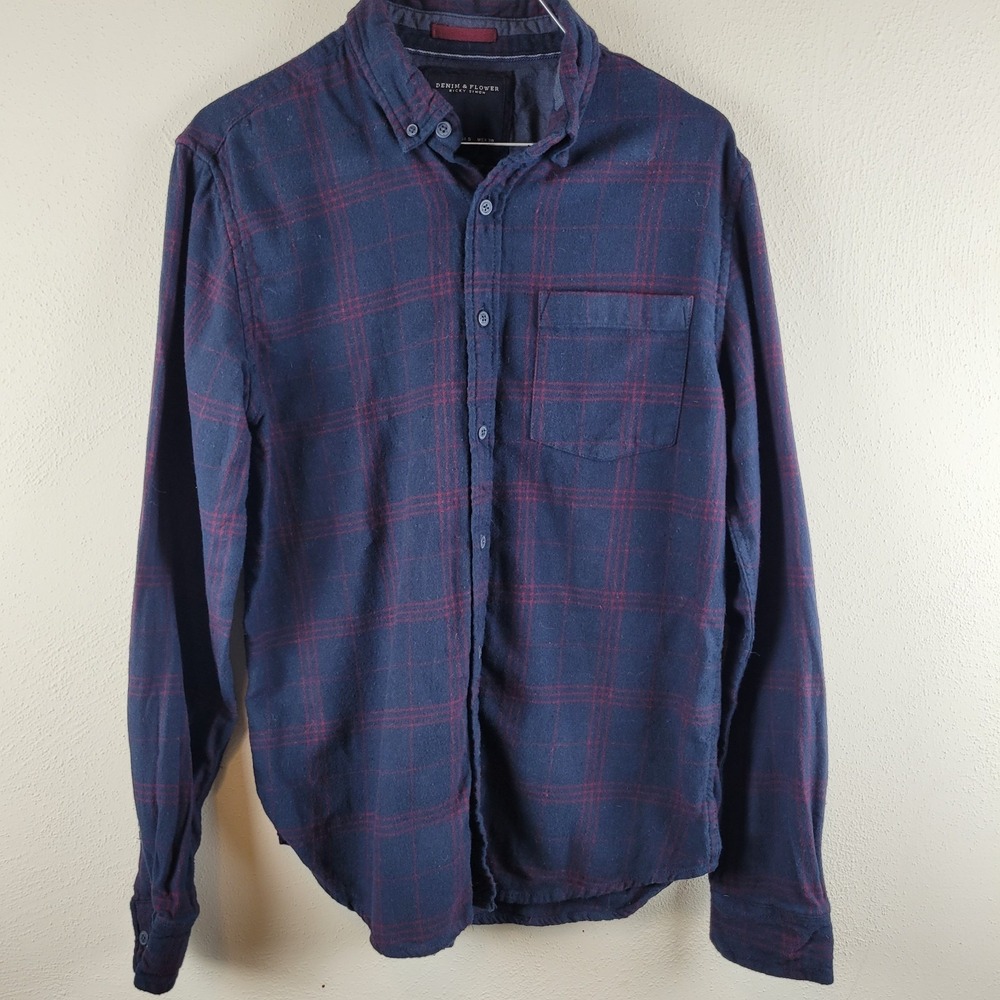 Denim & Flower Flannel shirt mens Plaid 100% cotton Size S Button Down